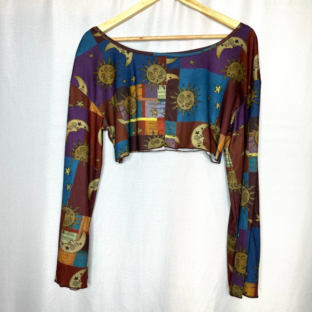 Nature Fairy Whimsigoth Mushroom Celestial Cropped Romwe top with Bell Sleeve, M - Picture 2 of 4